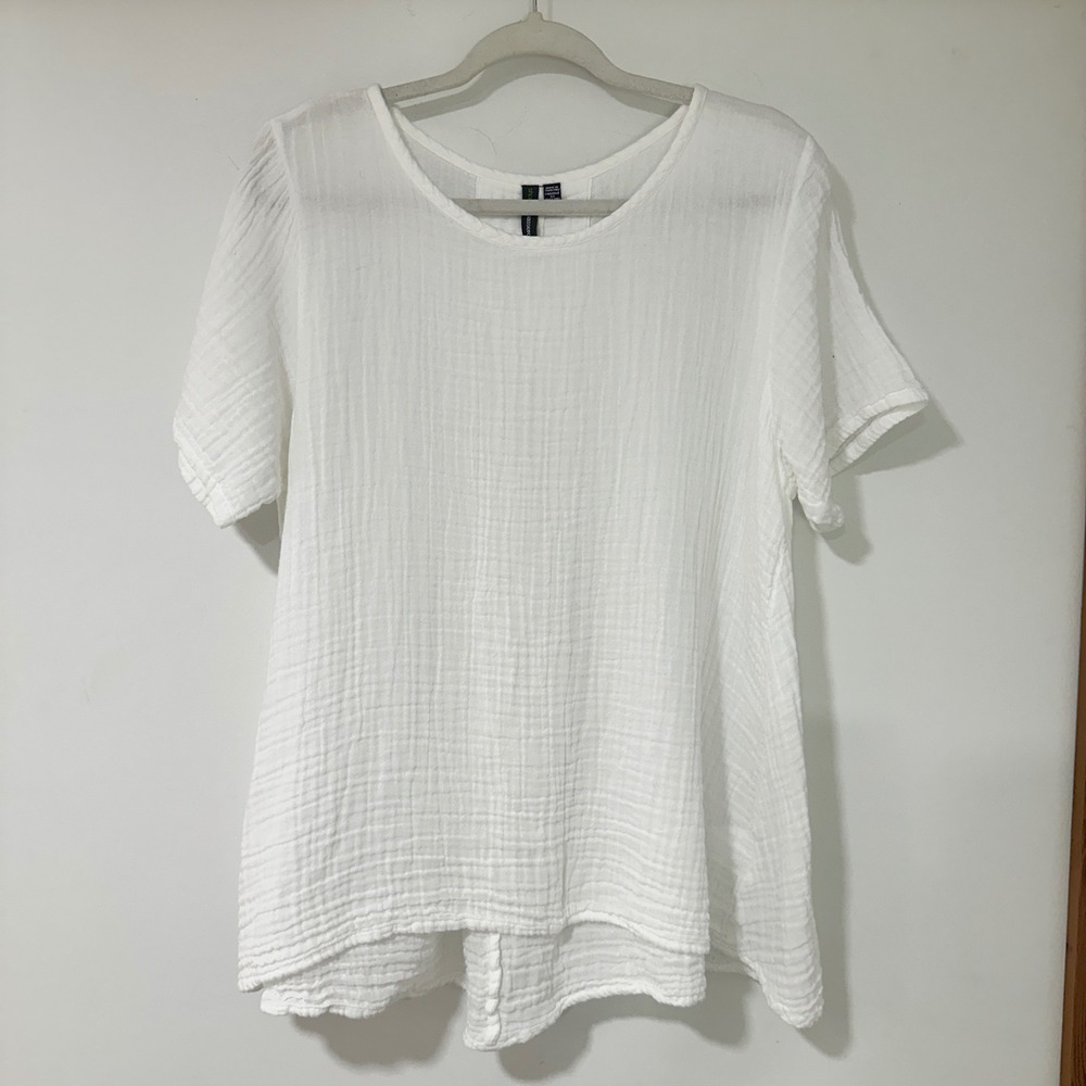 Shannon Passero Women S White Cotton Gauze Short Sleeve Tunic Top Inverted Pleat
